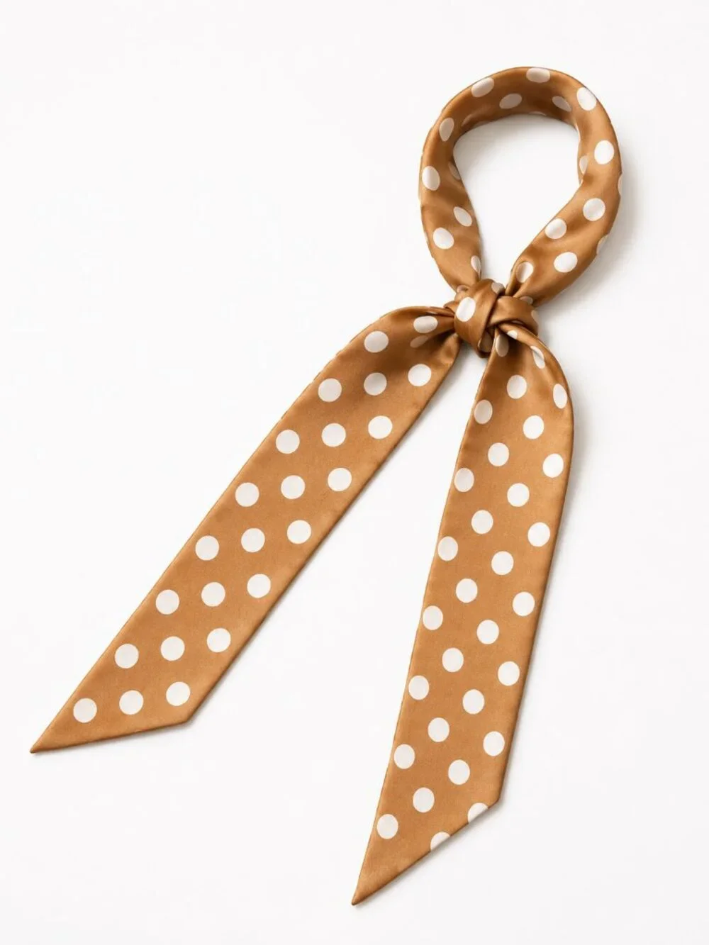 Caramel Polka Dot Satin Skinny Scarf Hair Bag Neck Accessory